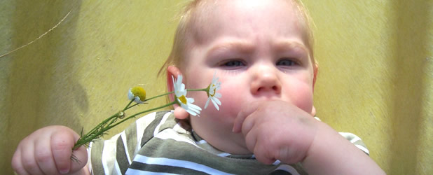 Kleinkind lutscht am Daumen